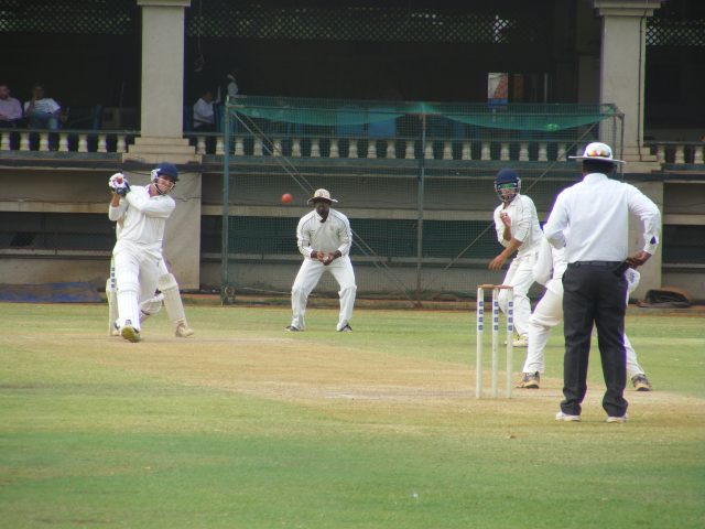 Akshay Darekar of Amnora Stars playing attacking shot against Pyc Hindu Gymkhana Bowler PYC