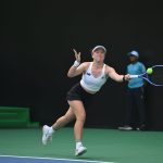 Lulu Sun of New Zealand in action at Balewadi tennis stadium on Tuesday.