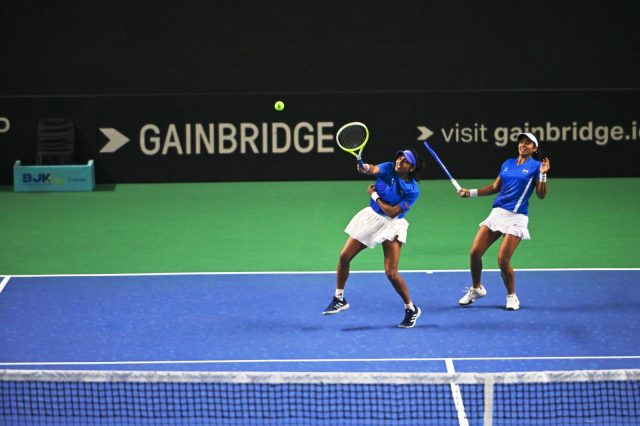 Prarthana Thombre and Ankita Raina of India in action against Thailand on Wednesday