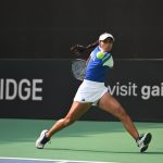 Vaidehi in action at BJKC at Balewadi tennis stadium on Thursday.