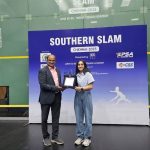Rudra Singh receives the Girl’s Under-19 winner’s plaque from the chief guest in Chennai on Saturday.
